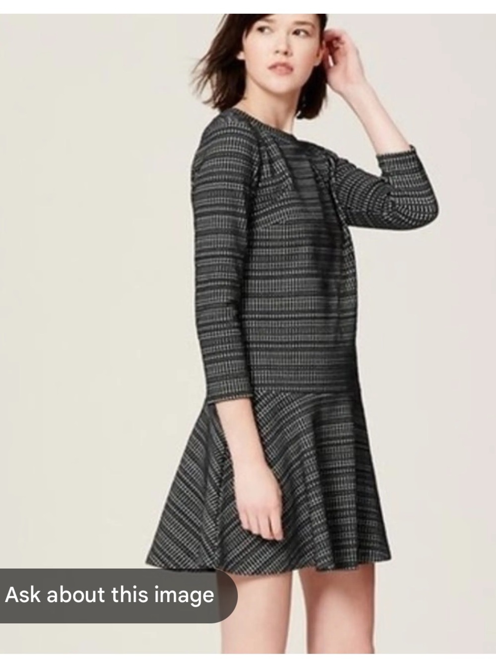 LOFT Black Geo-Pattern Long Sleeve Drop Waist Dress